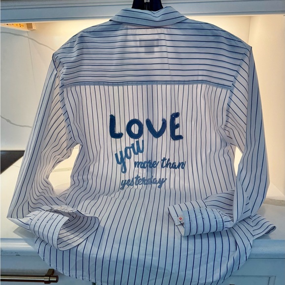 Anthropologie Maeve Button down shirt with Love You More than Yesterday on back - Picture 6 of 9